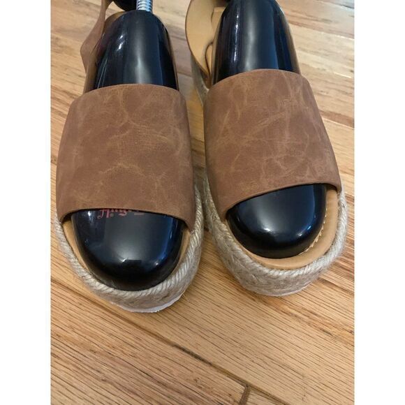 NWOT, women’s tan faux suede open toed espadrille sandals buckled ankle strap 39 - Picture 2 of 8